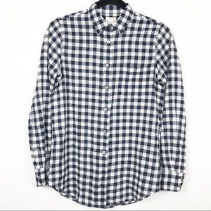 J.Crew Plaid Button Down Blue White Blouse  XS